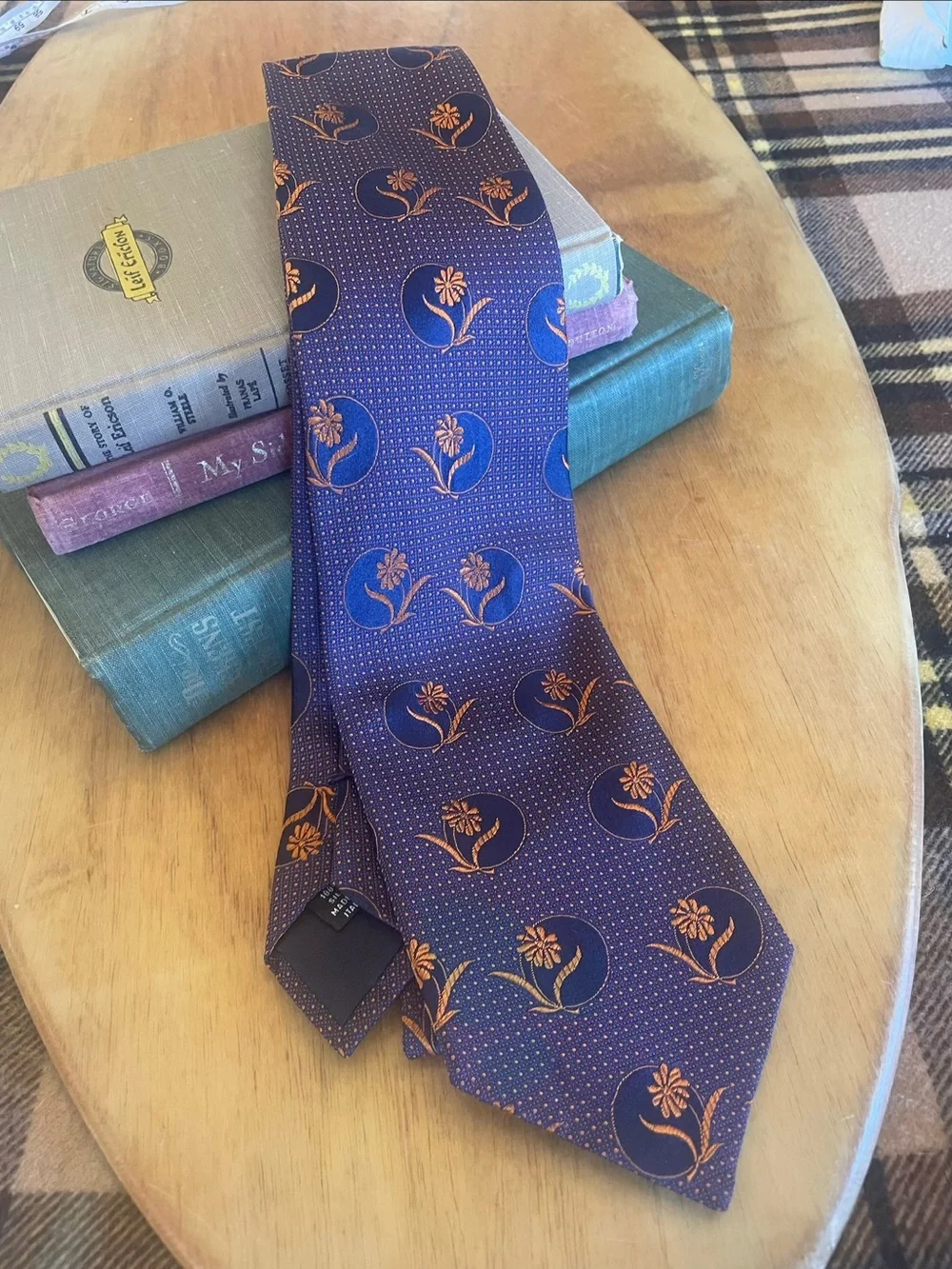 Klauss‎ Boehler 100% Silk Tie Made in Italy Navy Copper Floral NWT